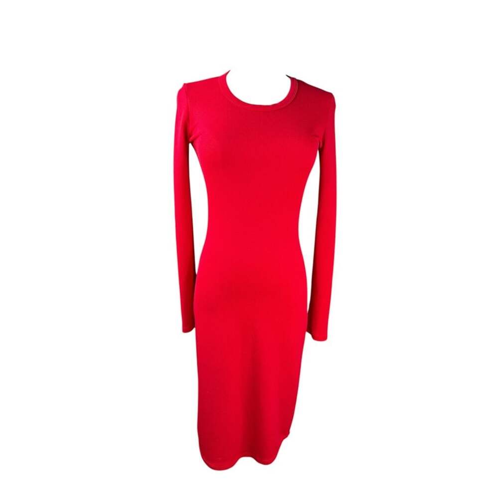 WantMyLook Red Long Sleeve Crew Neck Midi Bodycon Dress Sz. S